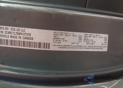 2022 Chrysler Pacifica Hybrid Touring L z USA, uszkodzony, nr VIN 2C4RC1L75NR127370